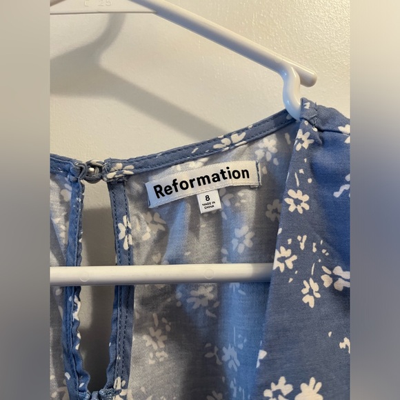 Reformation Isador Light Blue Cotton Sundress with White Floral Print (Size 8) - Picture 6 of 8
